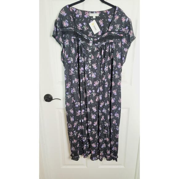Eileen West Nightgown Womens 3X Floral Modal Lace Trim Button Front Cottage - Picture 1 of 11